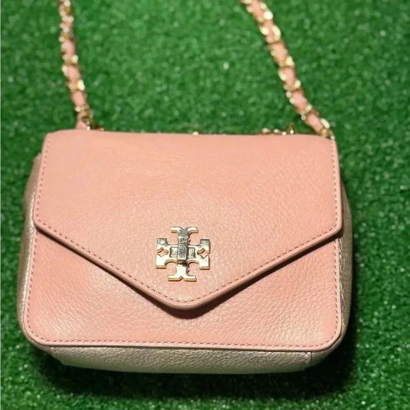 Tory Burch Pink/Gold Leather Mini Kira Crossbody Bag - Picture 2 of 10